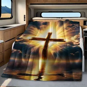 RV Blanket [RV Accessories Clearance] Flat Print Christmas Flannel Blanket Light on the Cross Machine Washable Suitable for Sofa, Bed, Nap and Home Decoration, Bed Warmer Blanket Modern Style Skin-Friendly Material