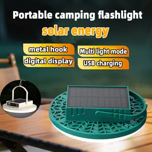 Solar Camping Lantern, Ufo Camp Light, Outdoor Lighting, 3 Light Modes, Dual Charging, Digital Display, Hanging & Tabletop, LED Upgrade