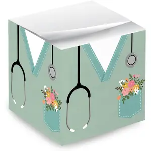 Nurse Scrubs Sticky Note Cube / 600 Sheets / 2.75"  Memo Block Printed On 4 Sides/Floral Pocket Cube/