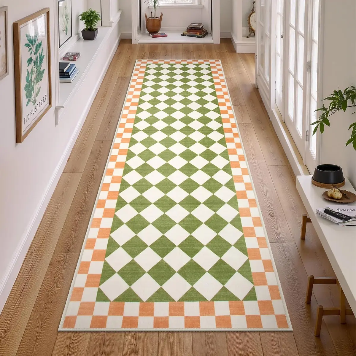 Aisle carpet, 1 count Runner rug, Corridor rug, Checkered long Rug, Household decorative rug, soft floor mat, non-slip hallway rug, washable Runner Rug, suitable for kitchen, bathroom, bedroom, living room