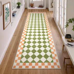Aisle carpet, 1 count Runner rug, Corridor rug, Checkered long Rug, soft and comfortable floor mat, non-slip hallway rug, washable Runner Rug for Hallway Non-Slip, Decorative Area Rug, suitable for kitchen runner, Aisle，bathroom, bedroom, living room