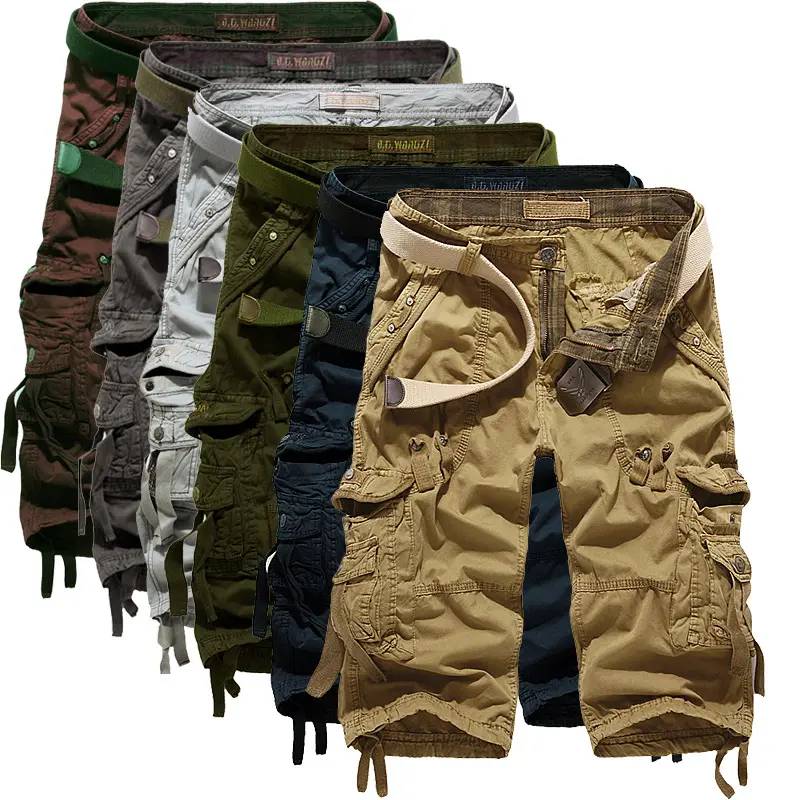 2025 Wholesale Men's Summer Loose Casual Camouflage Cargo Shorts Plus Size Multi-Pocket Mid-Length Shorts Pants Black Cotton Fabric