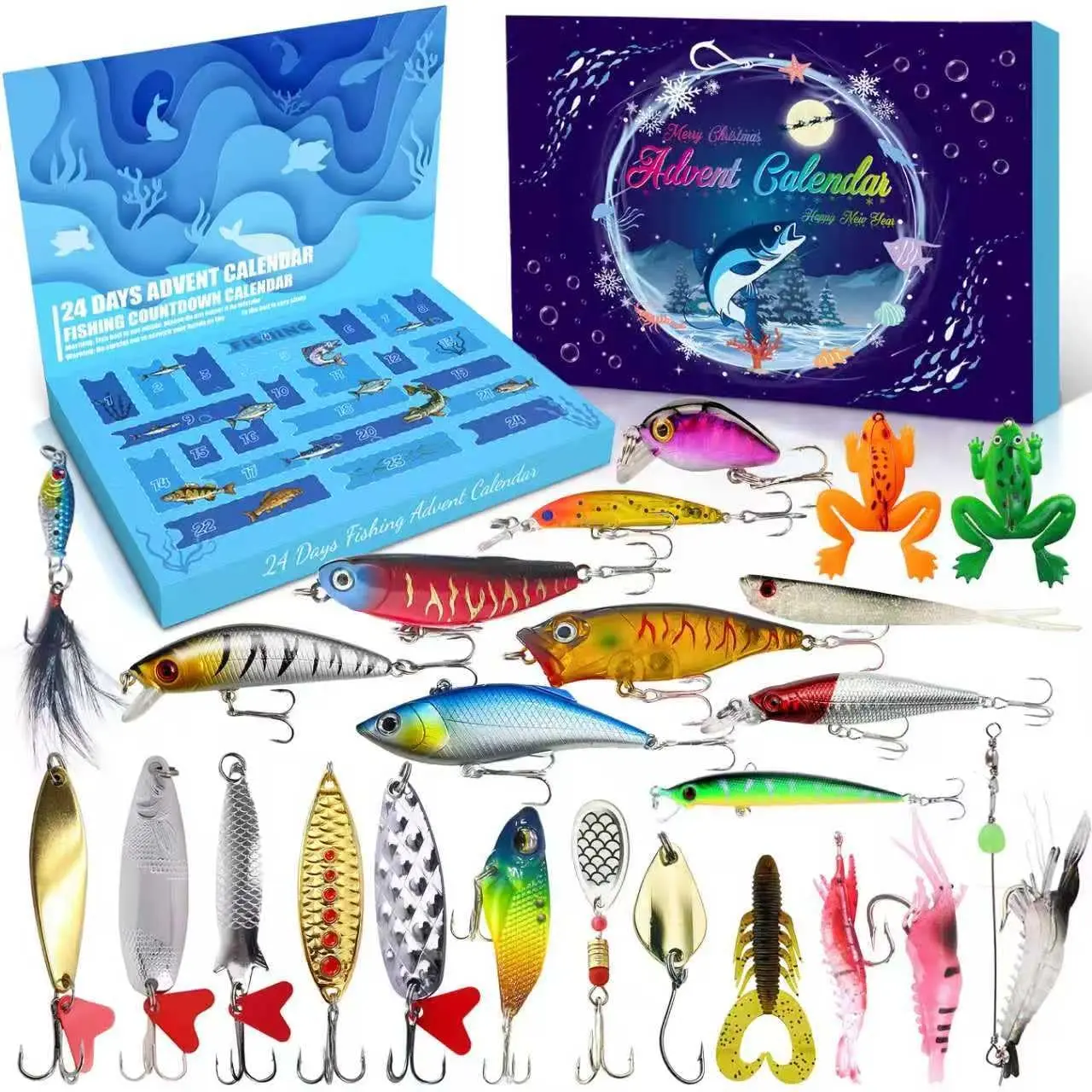 2025 Fishing Advent Calendar, 24-Day Countdown Advent Theme Gift with Fishing Lures, Sports & Outdoor Equipment for Adult Fishers