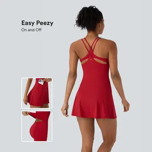 Halara Softlyzero Airy Backless Cut Out Side Pocket 2-in-1 Cool Touch Mini Dance Active Dress-Easy Peezy Edition