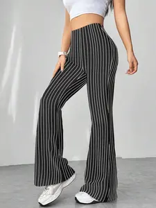 Fashion Retro Checkered High Waist Slimming Fit Floor-Length Casual Micro Flare Pants, Stylish and Comforting Design for Everyday Wear