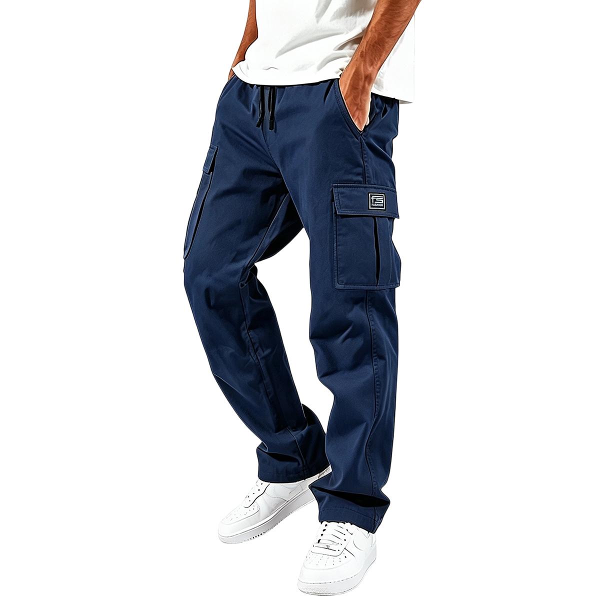 TOOTD Premium Menswear Clothing - Men's Loose-Fit Polyester Cargo Pants, Ankle Length, Workwear, Minimalist Design, Comfortable Easy-Care, Slight Stretch, Stylish Plain Label Casual Trousers