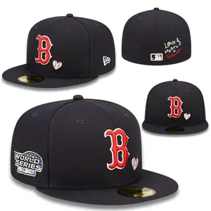 Boston Red Sox New Era 59FIFTY Fitted Cap – Black Flat Brim MLB Hat with Red B Logo, World Series Side Patch & Heart Detail, MLB Streetwear Fashion Trend, Urban Casual Style, Limited Edition Collector