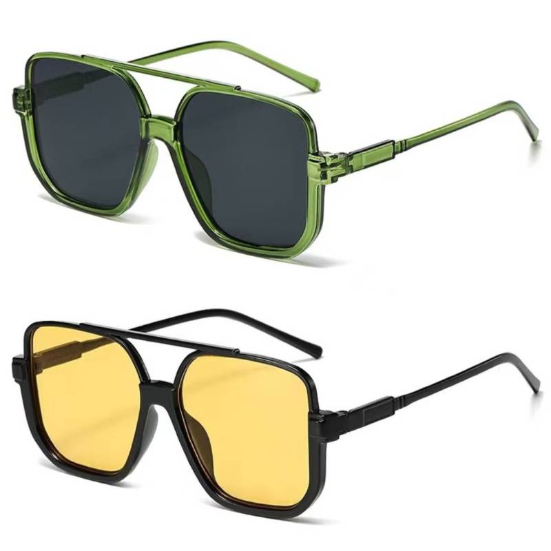 2-Pack Oversized Square Double Bridge Sunglasses,Fashion Y2K American Retro Versatile Casual Sun Glasses,UV Protection Aviator Shades