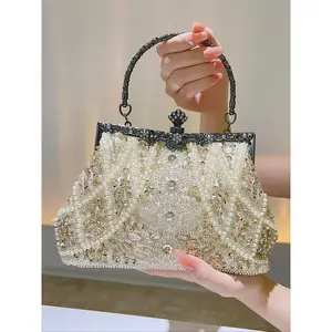 Women's Elegant Faux Pearl Decorated Evening Bag (1 Piece), Exquisite Trendy Rhinestone Handbag for Party & Wedding, Elegant Evening Clutch, Must-Have Gift for Her 2025