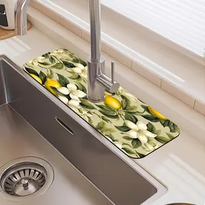 Lemon Blossom Pattern Faucet Mat, 1 Count Waterproof Durable Rubber Splash Guard, Non-slip Kitchen Sink Mat, Home Supplies