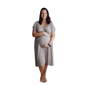Plus Size Three Little Tots Harbor Mist Taupe Labor and Delivery Nursing Hospital Gown - Stretchy, Breathable and Soft