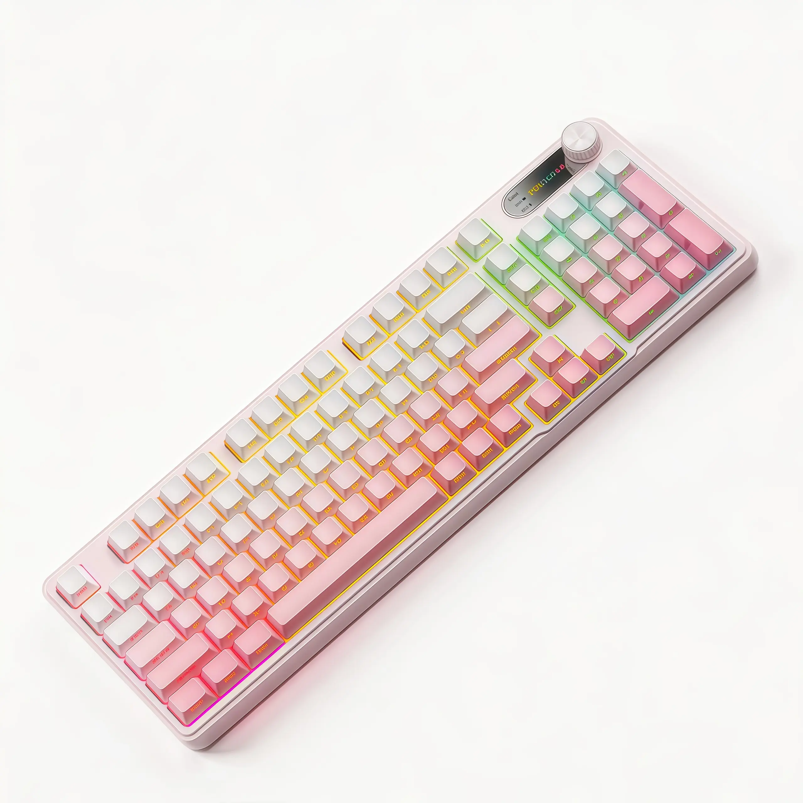 Pink Wireless RGB Gaming Keyboard with Knob, Cute Aesthetic 98-Key Tri-Mode Bluetooth 5.0/2.4G/USB-C Keyboard with Number Pad for Girl Gamer, Desk Setup, Study, College Dorm & Casual Gaming