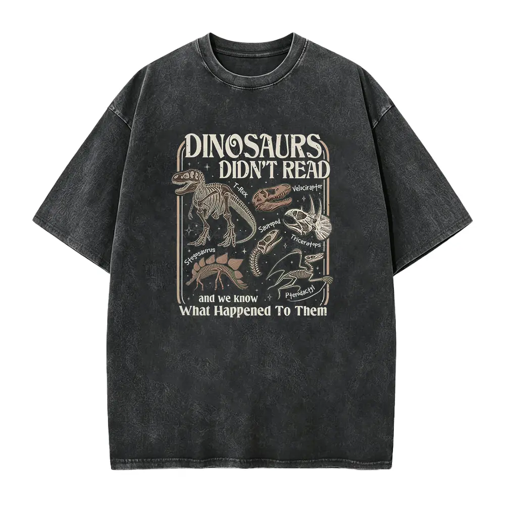 Dinosaurs Didn't Read Shirt, Librarian Literacy Tee, Funny Teacher T-Shirt, Bookish Gift For Readers, Retro Book Lover Tee Casual Round Neck