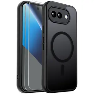Magnetic Shockproof Anti-Fingerprint Case for Pixel 10A with Glass Screen Protector Black