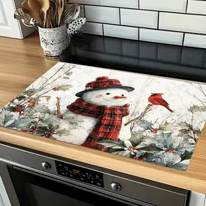 Christmas Snowman Plaid Silica Gel Oven Mat, Heat Resistant Non-Slip Absorbent Kitchen Pad, Holiday Decor, Warm and Practical
