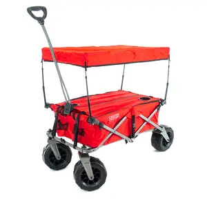 XXL Hauler Deluxe Folding Collapsible Beach Wagon with Cooler Rack | Heavy Duty | Red