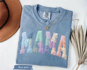 Mama Faux Patchwork Shirt, Floral Mom Shirt, Mothers Day Gift Shirt For Mama, Gift For Mom Shirt