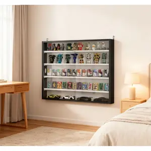Black Wall-Mounted Display Case with Large Capacity,Clear Door for A Stunning Collectible Showcase