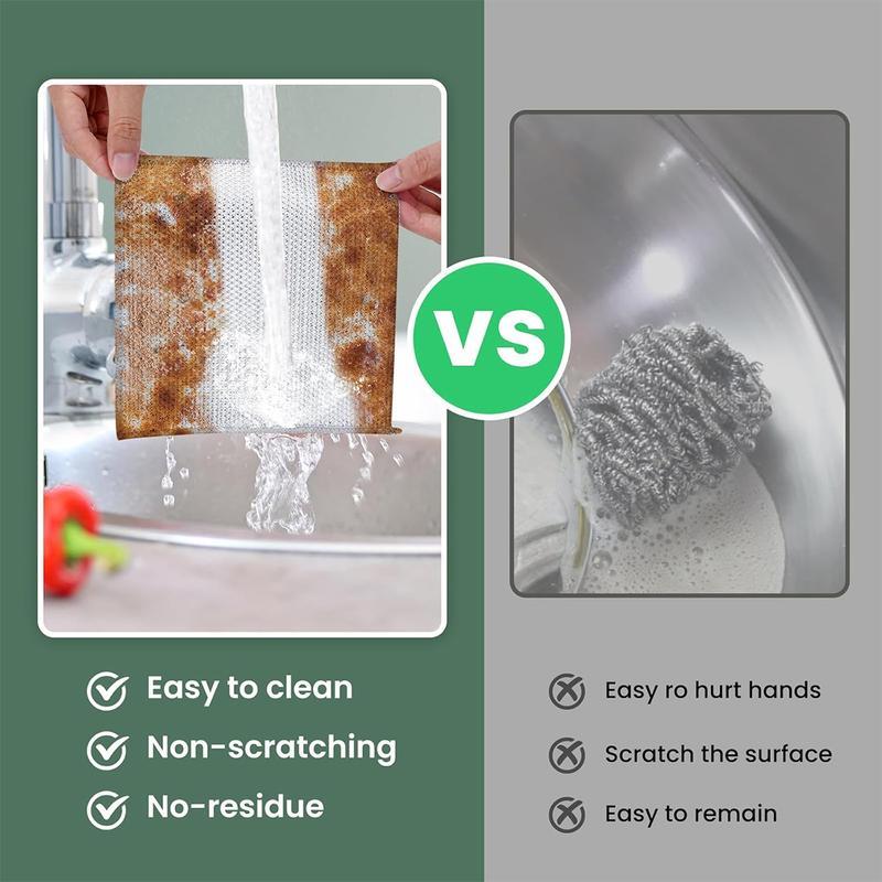 Kitchen cleaning cloth effectively removes stains and oil stains-20 Counts Dishwashing Rags，Multipurpose Non-Scratch Wire Dishcloths for Wet and Dry Use, Reusable Wire Cleaning Cloths for Kitchen, Sinks, and Pans Silver Removable, Washable & More