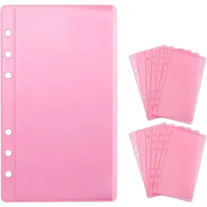 12pcs Pink A6 Binder Pockets Zipless Cash Envelopes Budget Binder Inserts PVC Sheet Protector for 6 Ring A6 Binders Organizer Accessories (Pink)