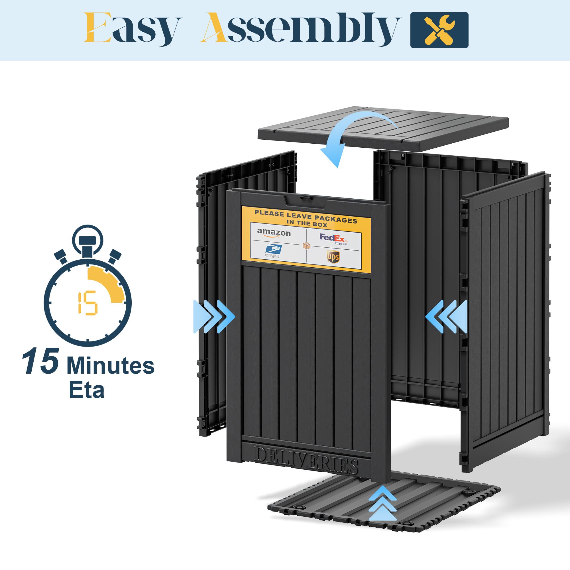 RIWENGO Package Delivery Box for Outside with Sign, 48 Gallon Storage with Lockable Secure, Large Double Wall Resin Outdoor Package Delivery Waterproof Secure Anti