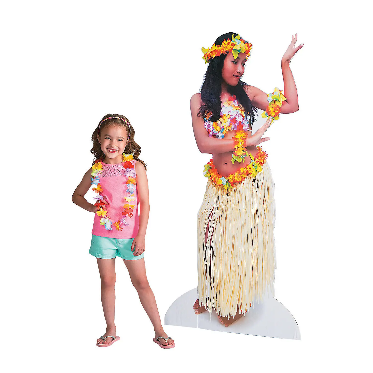 32"x62" Realistic Hawaiian Cardboard Cutout Stand-Up with Cutout Design, Easy Installation, Photo Prop for Tropical Luau Party Decor, Festive Home Supplies
