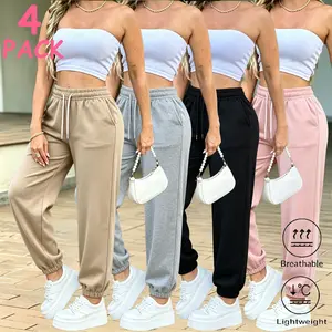 4-Pack Comfortable Jogger Sweatpants for Women – Breathable, Skin-Friendly Casual Sports Pants with High Waist and Drawstring Cuffs summerwins