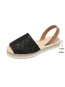 Boho Style Woven Rope Bottom Thick Sole Sandals, Summer Vacation Colorful Silver Champagne Glitter Shoes, Glitter Decorated Sandals