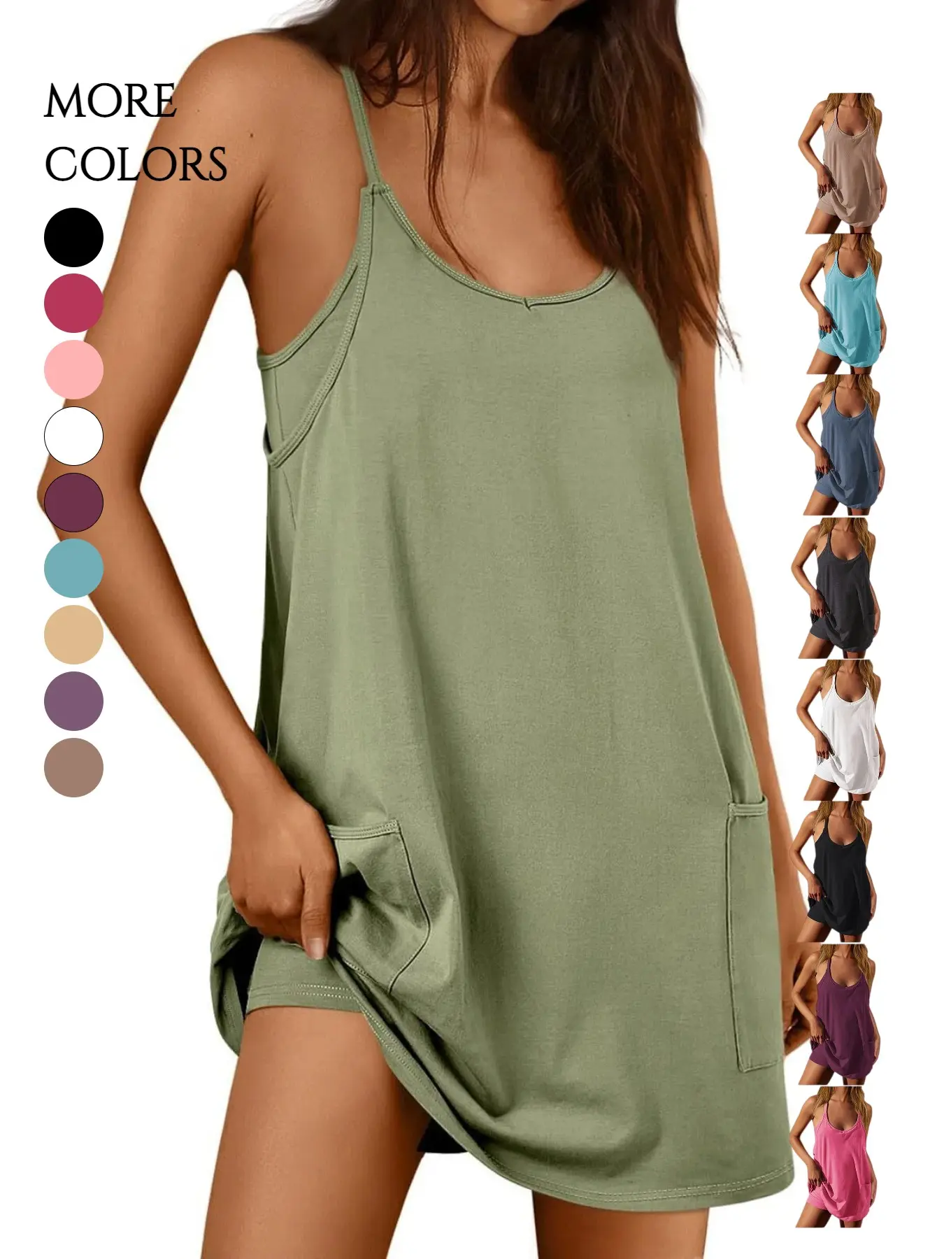 2026 Women's Athletic Sleeveless Mini Dress with Built in Shorts Summer V  Neck Spaghetti Strap Short Spring Tennis Dress with Pockets - TikTok Shop