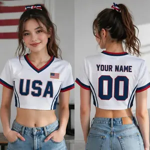 Custom USA Soccer Croptop Jersey, Personalized Name Crop Top, World Football 2026 Shirt, Sporty Girl Outfit, Gift for Women