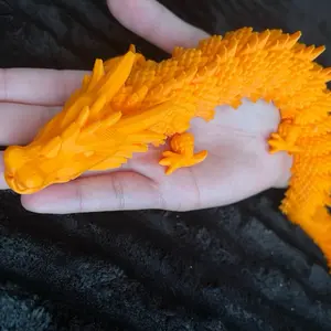 3D Printed Articulating 14in Orange Dragon Flexible Fidget Toy for Stress Relief and Fun