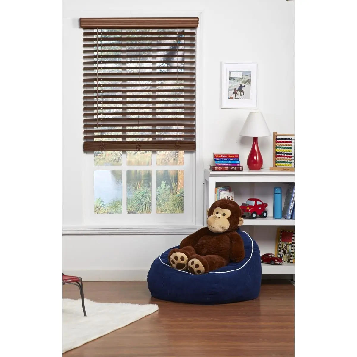 212 MAIN Child-Safe Cordless Faux Wood Blind - 2 in., Furniture Accessories, Valance, Dark Oak Finish, 33.5x64 in., Inside Mount, Privacy-Focused, Filtered Light, Cordless Lift, Baby & Maternity Living Space Window Shade (UBJ335X64BK)