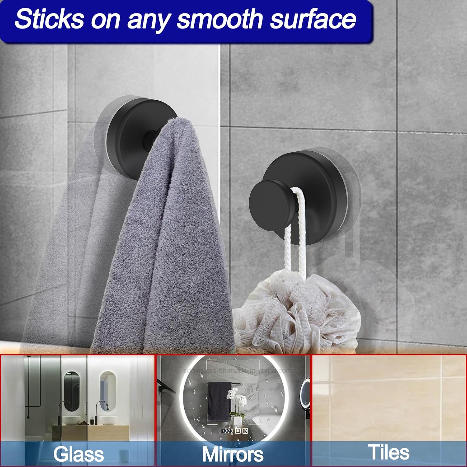 Bntuk Suction Cup Hooks for Shower, Removable Towel Hooks for Bathroom Window Glass Door Wall, Bath Robe Looafh Hook for Hanging