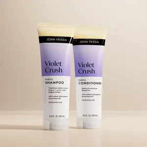 John Frieda Violet Crush Purple Shampoo and Conditioner Bundle, Neutralizes Brass Restore Cleansing