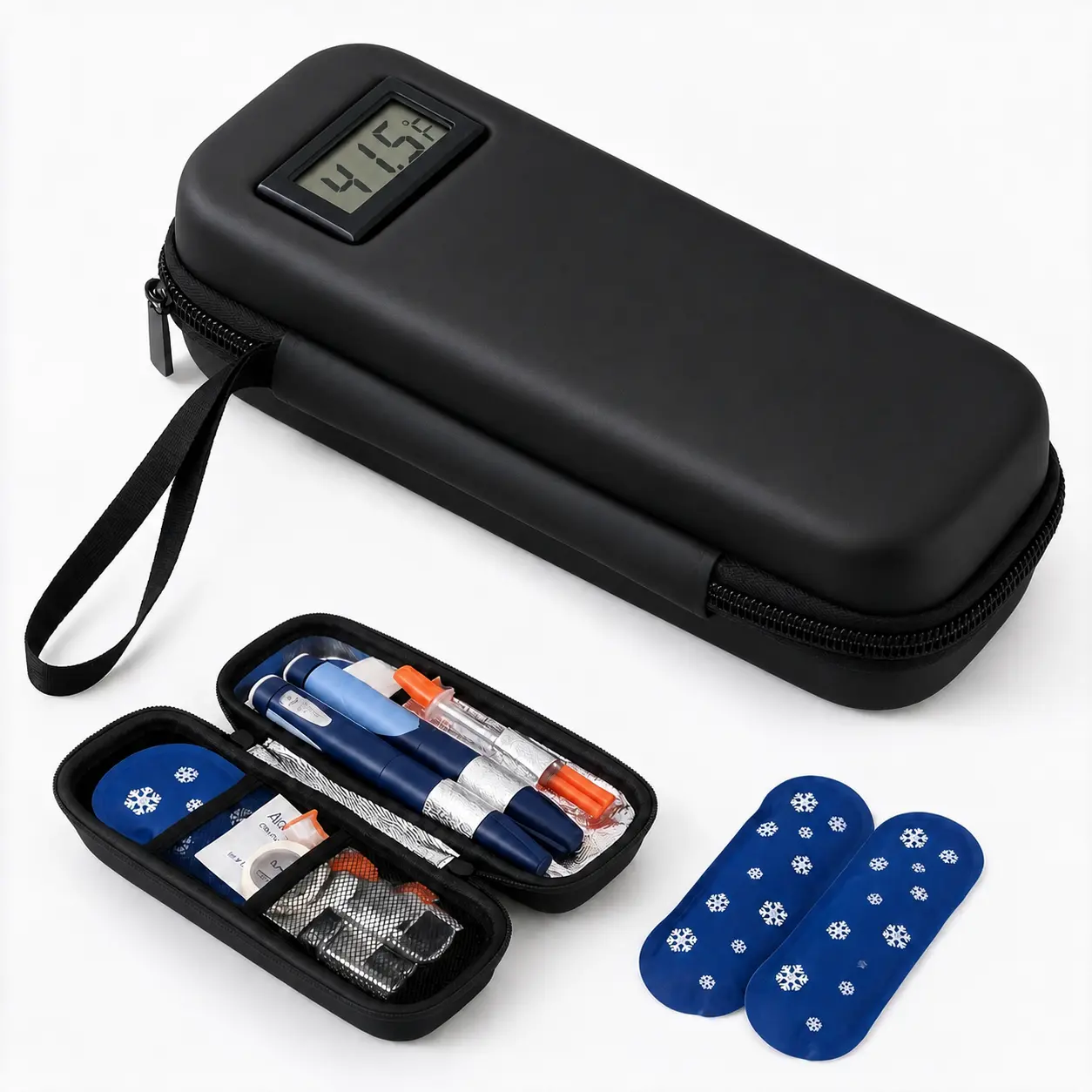 Thermal Insulated Insulin Cooler Travel Case - Insulated Cooler Bag with Temperature Display, Zip Closure, Foldable Design, and Ice Packs, Thermal Bag, Collapsible Cooler Bag