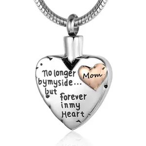 Urn Necklace for Ashes Stainless Steel Cremation Keepsake Jewelry for Ashes Women-No Longer By My Side Forever in My Heart