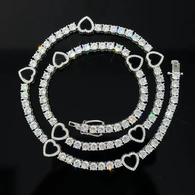 HELLOICE 4mm Black Heart Tennis Chain Iced Out 5A CZ 18K Gold Plated Chain