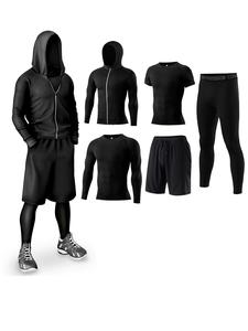men's zipper hooded jacket & top & short sleeve tee & letter tape waist leggings & drawstring shorts, tracksuits for men, athletic tracksuit, streetwear tracksuit set, athleisure breathable clothes, workout gym clothing