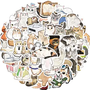 Cute Cat Pattern Sticker, 77pcs/set Waterproof Cartoon Kawaii Cat Sticker, Decorative Sticker for Water Bottle, Laptop, Luggage, Scrapbook, Ornaments