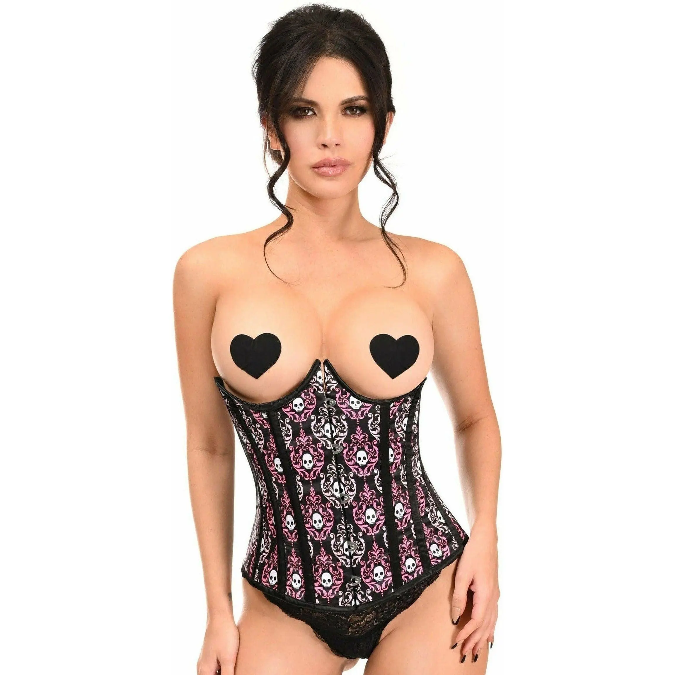 Lavish Skull Print Underwire Open Cup Underbust Corset