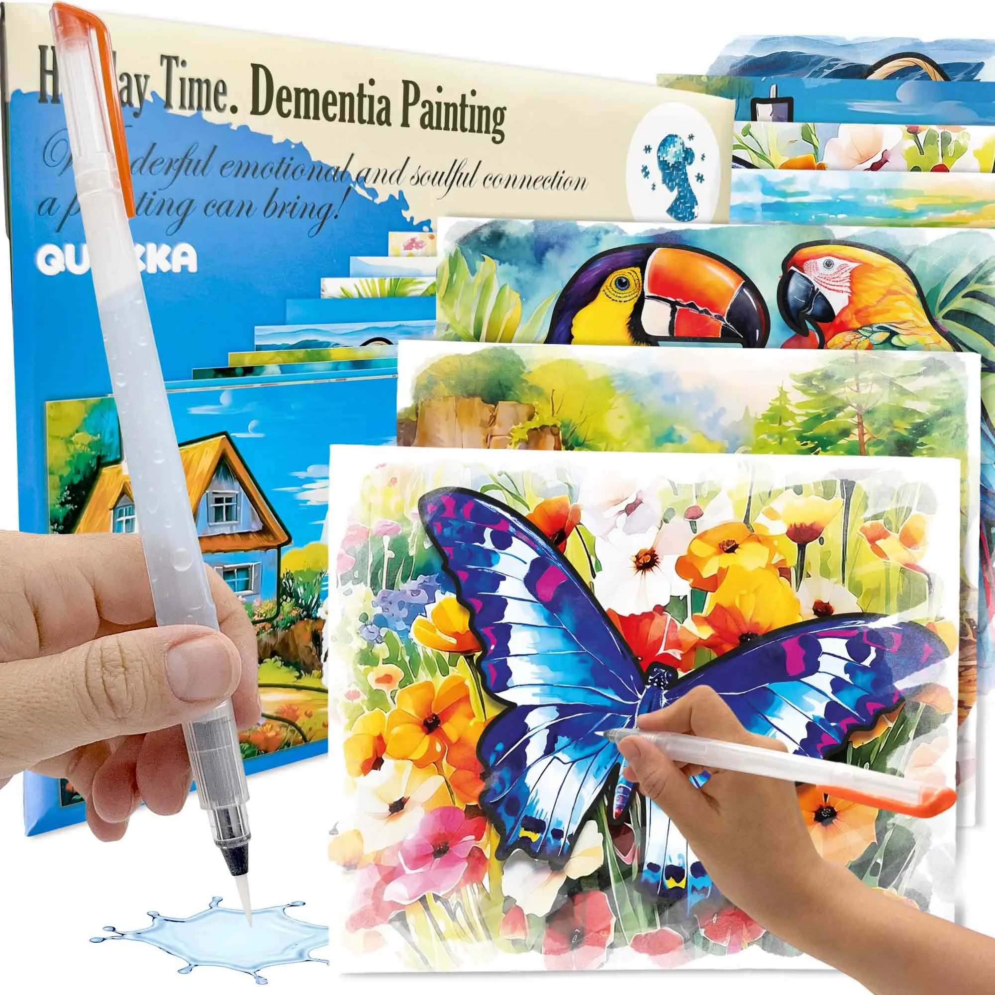 QUOKKA Water Painting Dementia Activities for Seniors – Alzheimer’s Products for Elderly – Reusable Water Doodle Set Tropics Memories