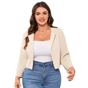 Plus Size Open Front Cropped Blazer | 3 Neutral Colors, Lightweight Layering Jacket