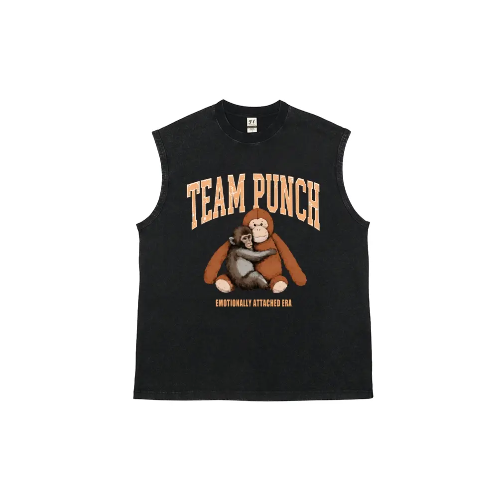 Men's Vintage Washed Loose Pure Cotton Fabric Menswear Graphic Sleeveless Vest - Breathable, Distressed Casual Streetwear Tank Top