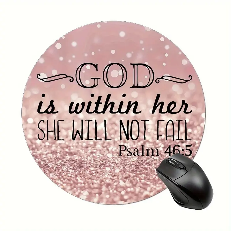1pc Inspirational Computer Mouse Pad for Office Workers, Pink Glitter Design with "God Is Within Her" Inspirational Quote & Motivational Message, Non-Slip 20x20cm Decorative Desk Mat for Office or Home Use