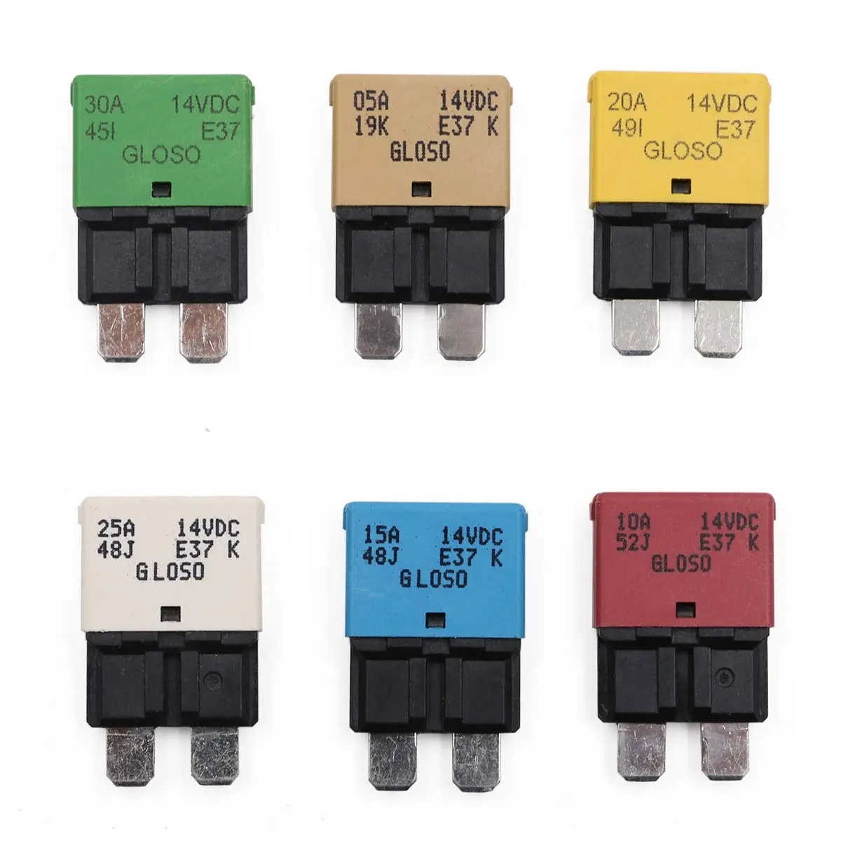 12V Auto Reset Fuse Circuit Breaker ATO/ATC Low Profile Blade Self Resetting Fuses 5A 10A 15A 20A 25A 30A 12 Volt DC for Car Automotive RV Solar Boat Marine - UL Certified - Mixed 6 Pack