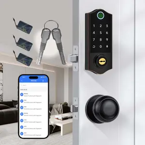 Keyless Entry Door Lock with Knobs, Fingerprint Deadbolt Door Lock, Smart Door Locks for Front Door, Full APP Control Electronic Digital Keypad Lock, Easy to Install, Aged Bronze, Satin Nickel, Black