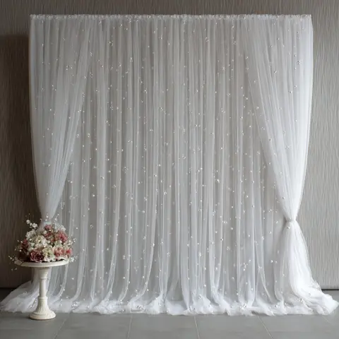Elegant Pearl Rod Insert Sheer Fabric, Ideal for Wedding Ceremony, Engagement, Birthday, Valentine's Day, Christmas Decorations