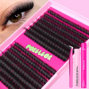 PURELEOR Cluster Lashes Kit D Curl Individual Eyelashes Mixed 10-16mm with Lash Bond&Seal Waterproof DIY at home for Beginners