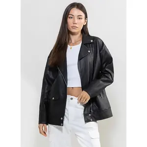 The Porsha Oversized Leather Jacket - Black