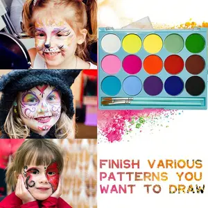 15 Color Face Painting Kit, Non-Toxic Washable Water-Based Paints, Includes 2 Brushes & Palette, Perfect for Kids & Adults, Party Games